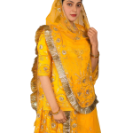 Honey Yellow Aari Salma Work Rajputi Poshak | Zari Sequins & Aari Work on Bamber Satin | Jaipurio Designer Collection